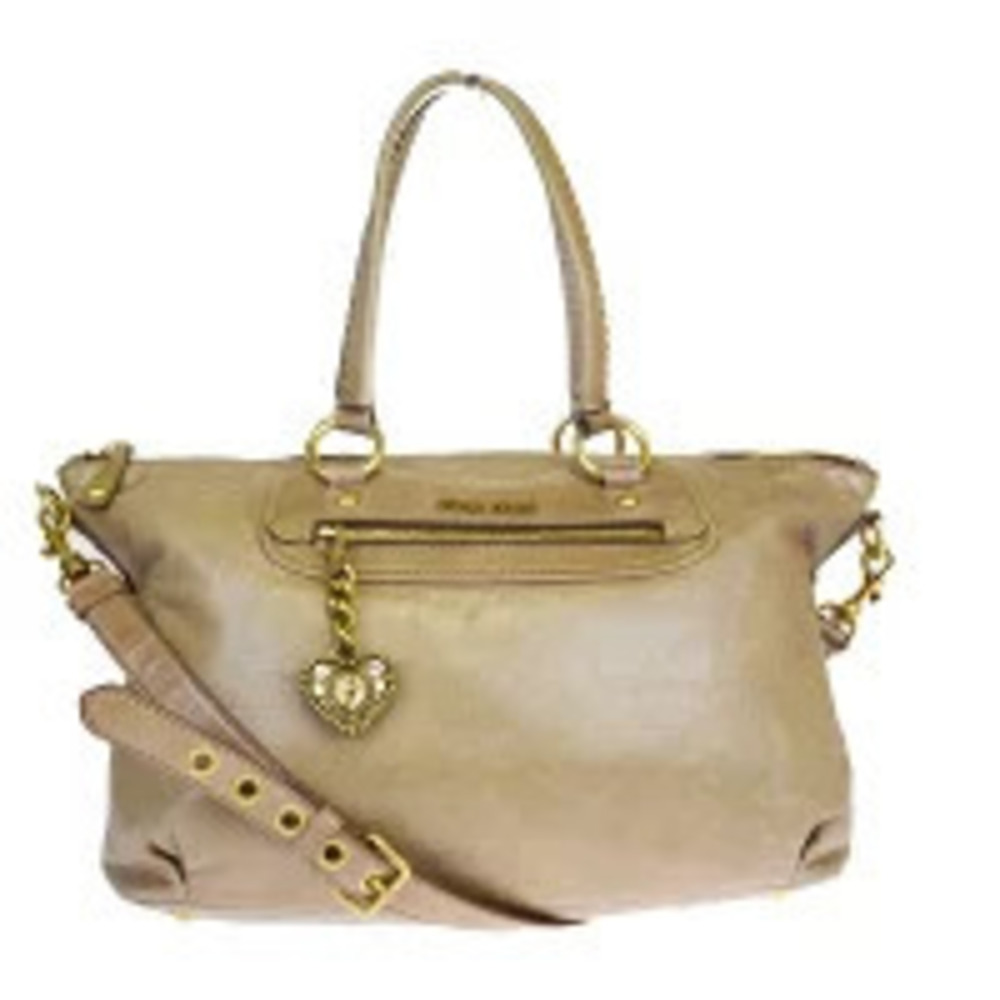 Miu Miu Studded Leather Handbag Shoulder Bag Beige